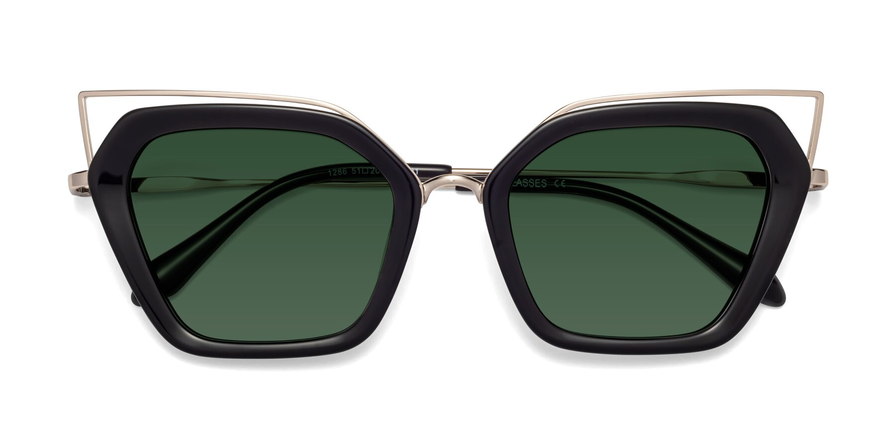 Folded Front of Delmonte in Black with Green Tinted Lenses