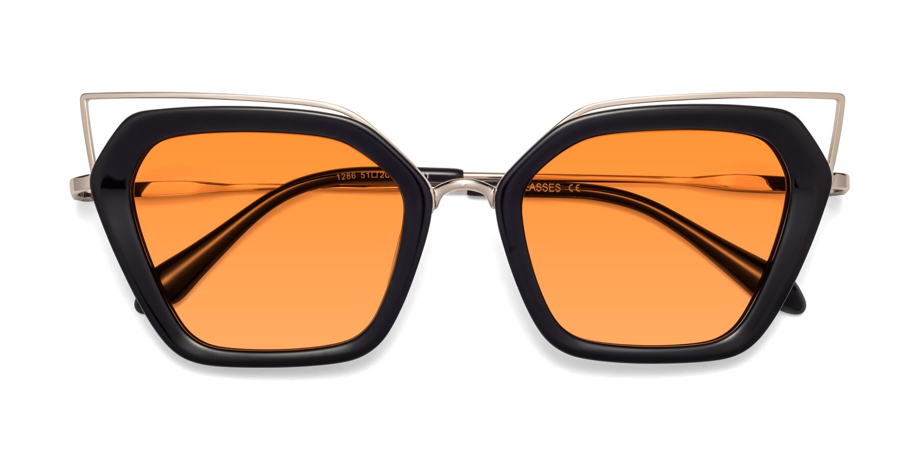 Folded Front of Delmonte in Black with Orange Tinted Lenses