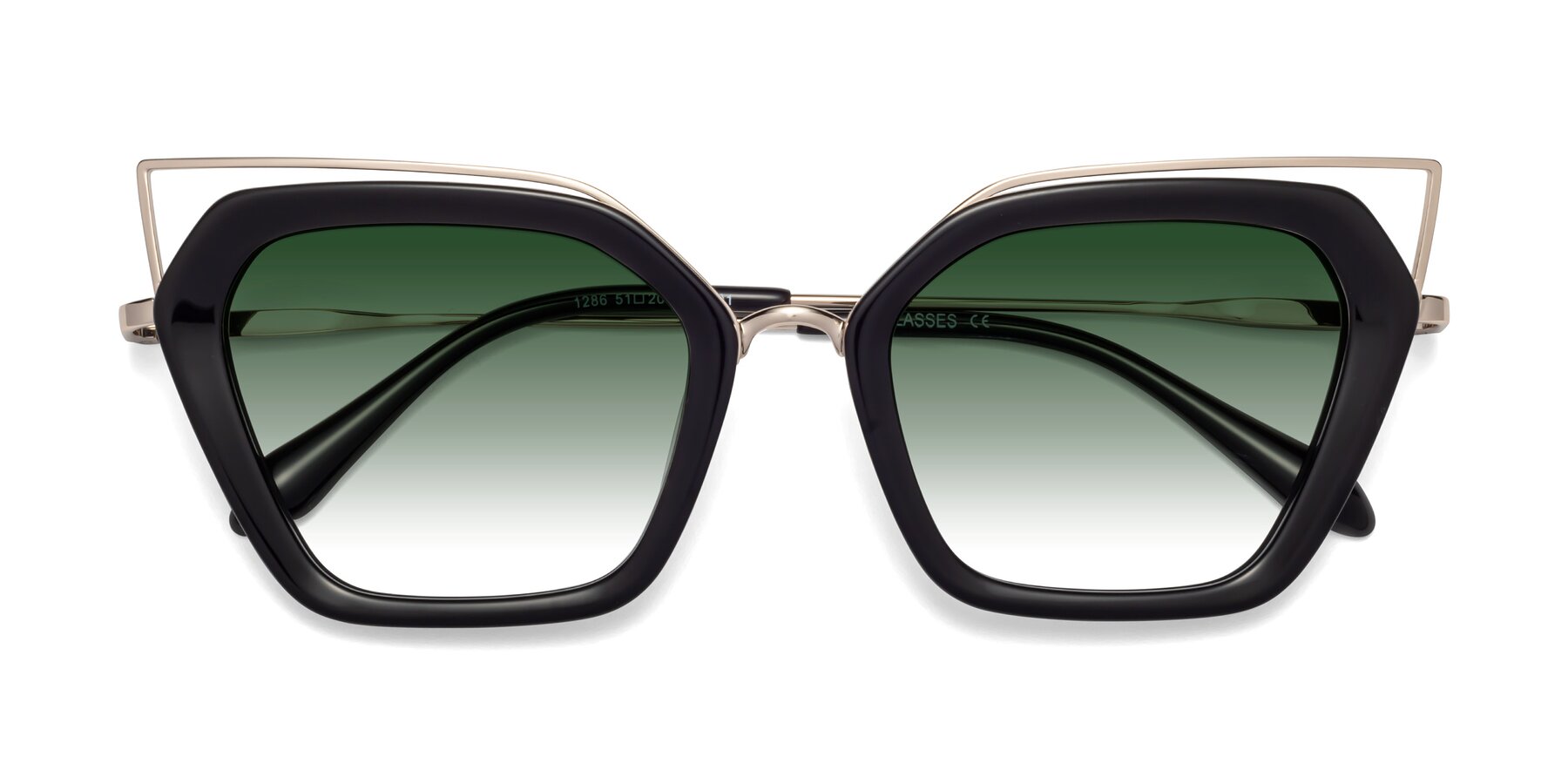 Folded Front of Delmonte in Black with Green Gradient Lenses