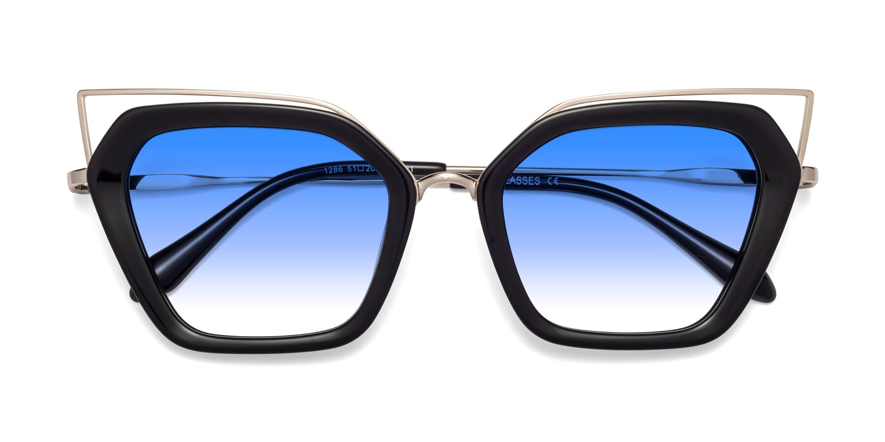 Folded Front of Delmonte in Black with Blue Gradient Lenses