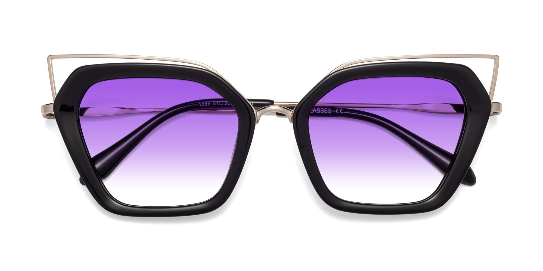 Folded Front of Delmonte in Black with Purple Gradient Lenses