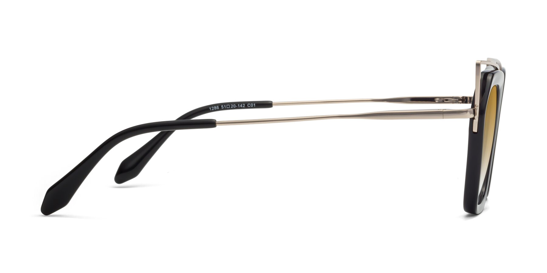 Side of Delmonte in Black with Champagne Gradient Lenses