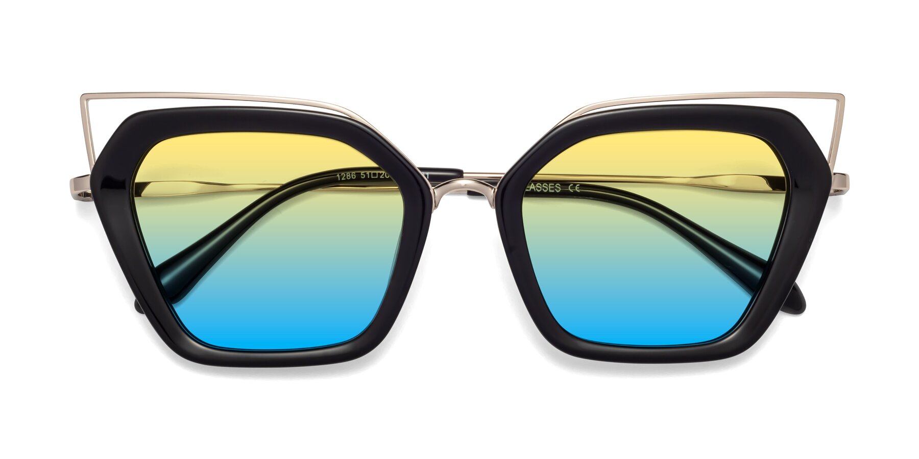 Folded Front of Delmonte in Black with Yellow / Blue Gradient Lenses