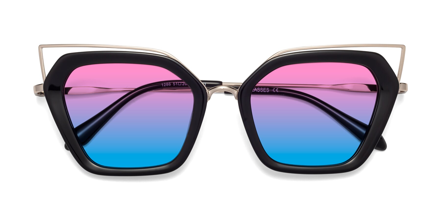Folded Front of Delmonte in Black with Pink / Blue Gradient Lenses