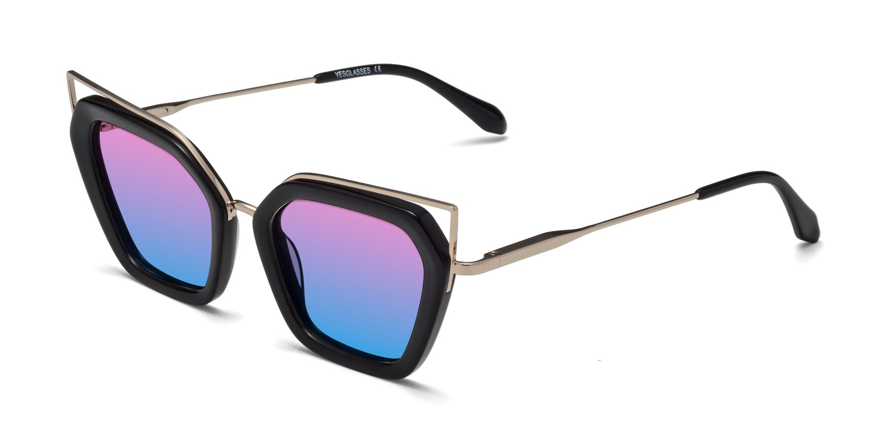 Angle of Delmonte in Black with Pink / Blue Gradient Lenses