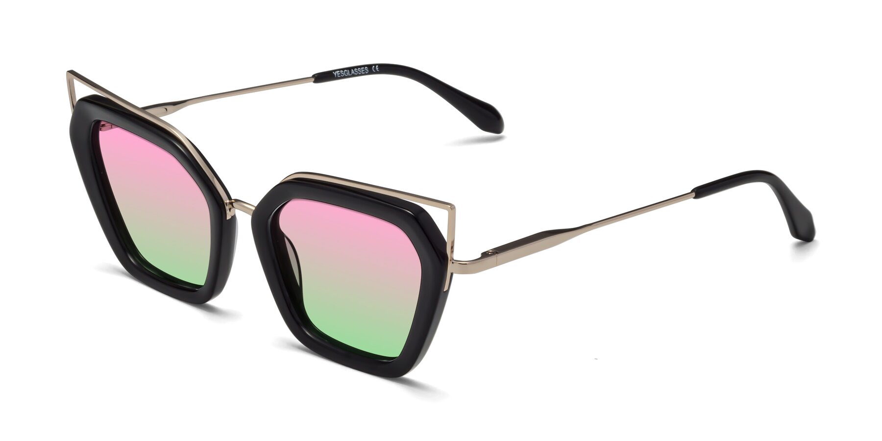 Angle of Delmonte in Black with Pink / Green Gradient Lenses