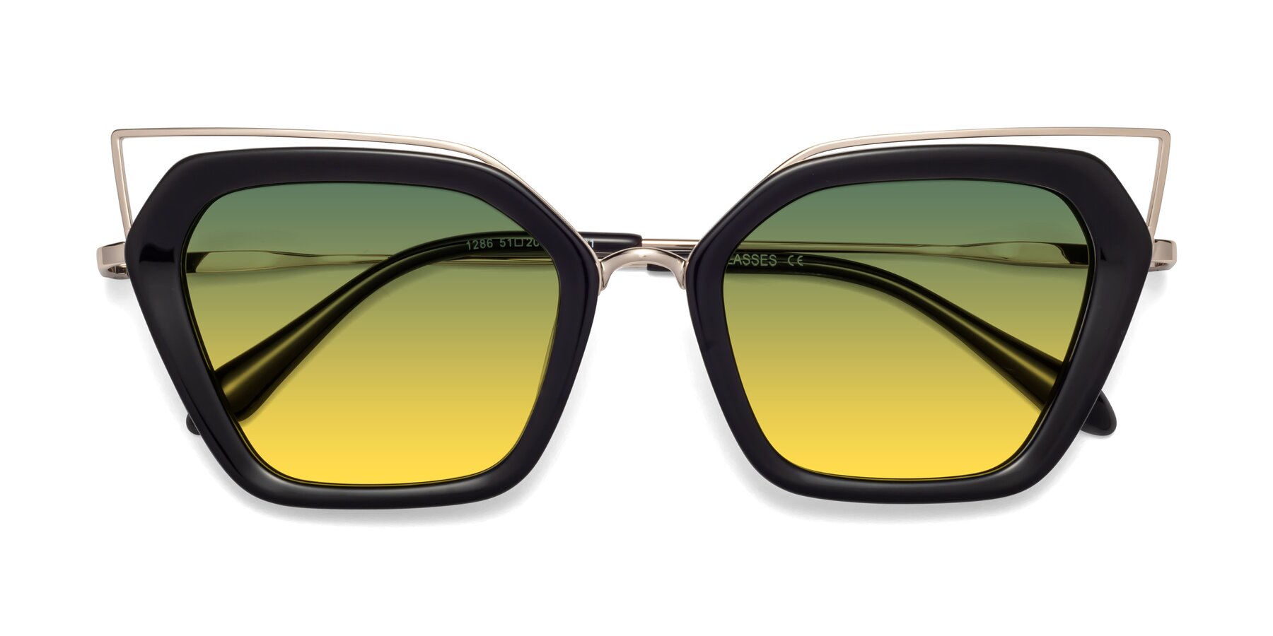 Folded Front of Delmonte in Black with Green / Yellow Gradient Lenses