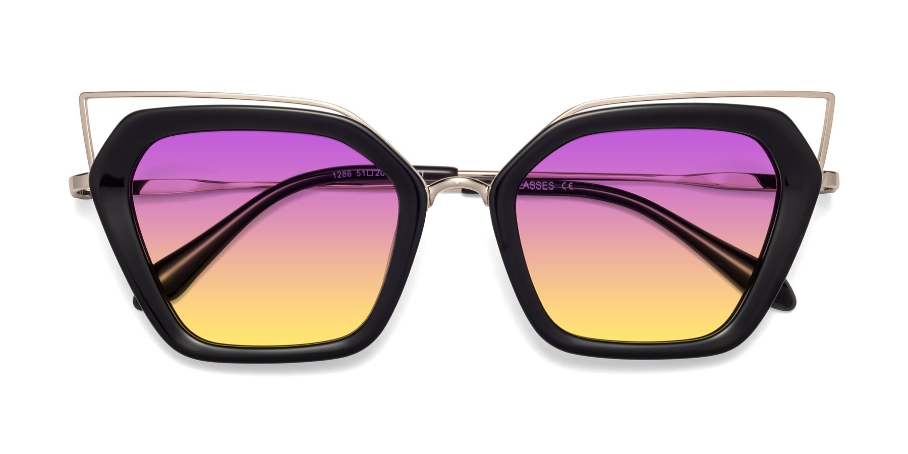 Folded Front of Delmonte in Black with Purple / Yellow Gradient Lenses