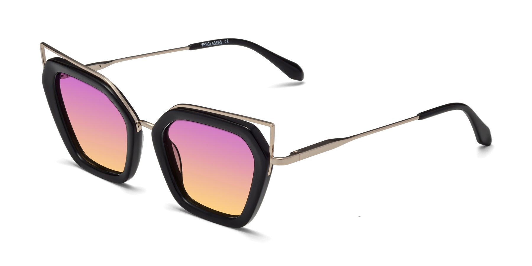 Angle of Delmonte in Black with Purple / Yellow Gradient Lenses