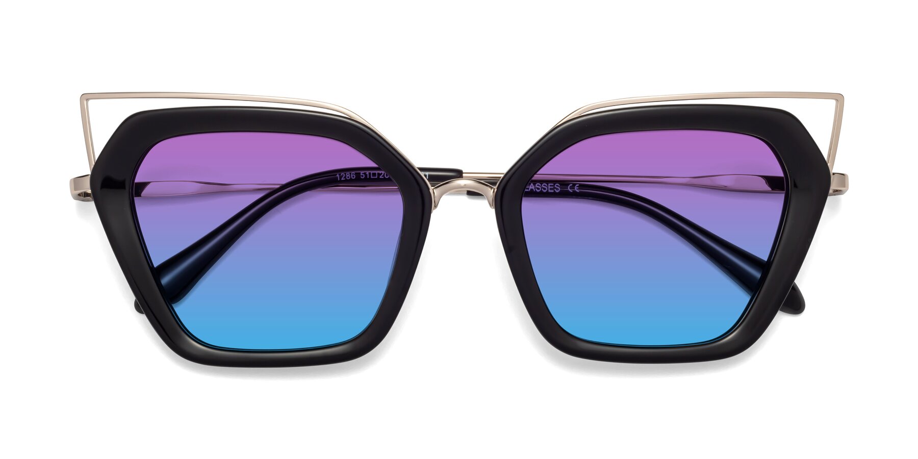 Folded Front of Delmonte in Black with Purple / Blue Gradient Lenses