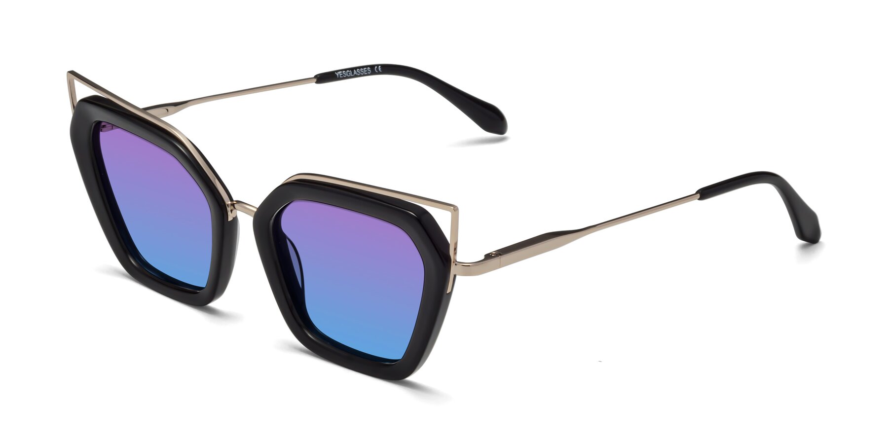 Angle of Delmonte in Black with Purple / Blue Gradient Lenses