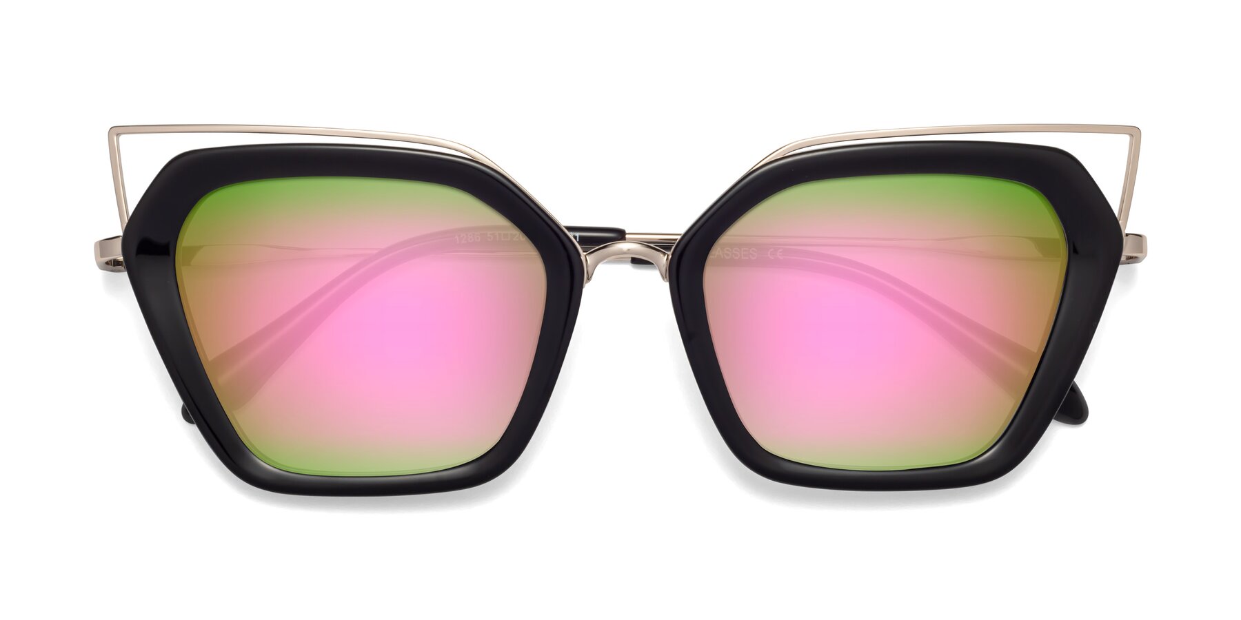 Folded Front of Delmonte in Black with Pink Mirrored Lenses
