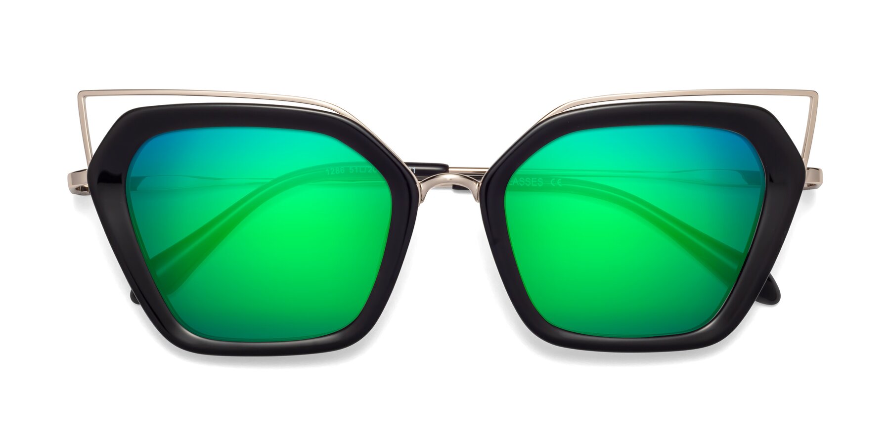 Folded Front of Delmonte in Black with Green Mirrored Lenses