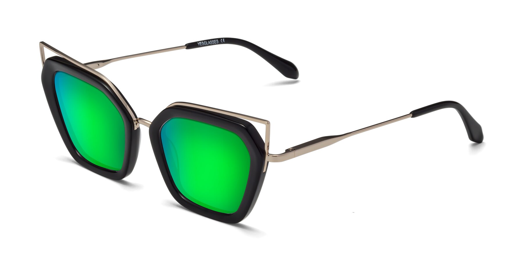 Angle of Delmonte in Black with Green Mirrored Lenses
