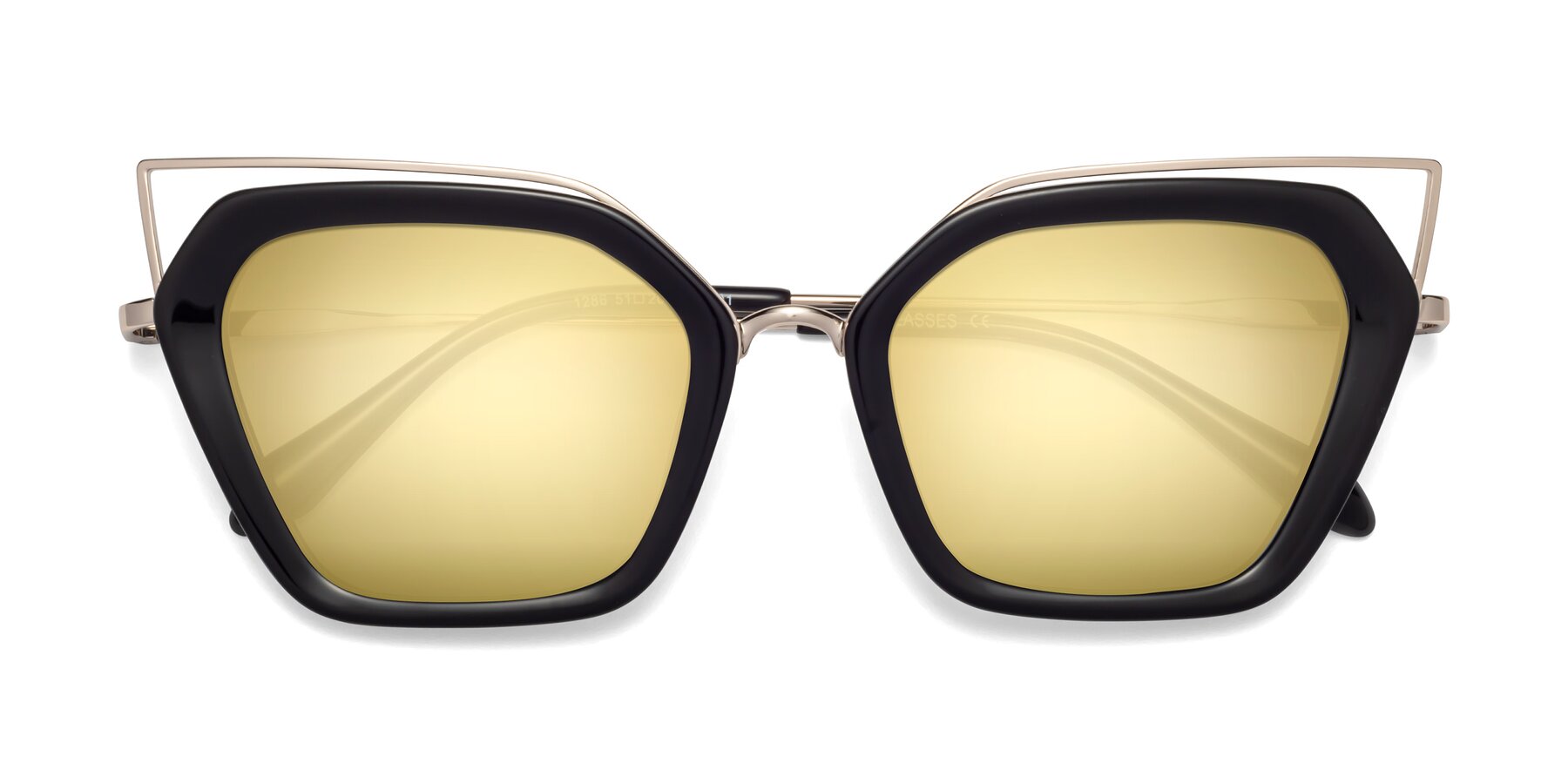 Folded Front of Delmonte in Black with Gold Mirrored Lenses