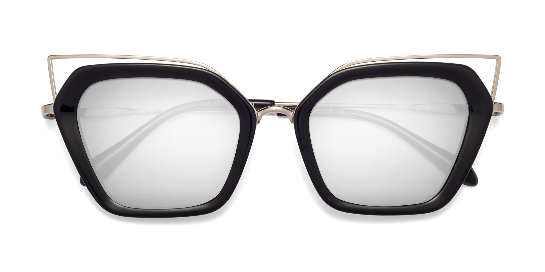 Folded Front of Delmonte in Black with Silver Mirrored Lenses