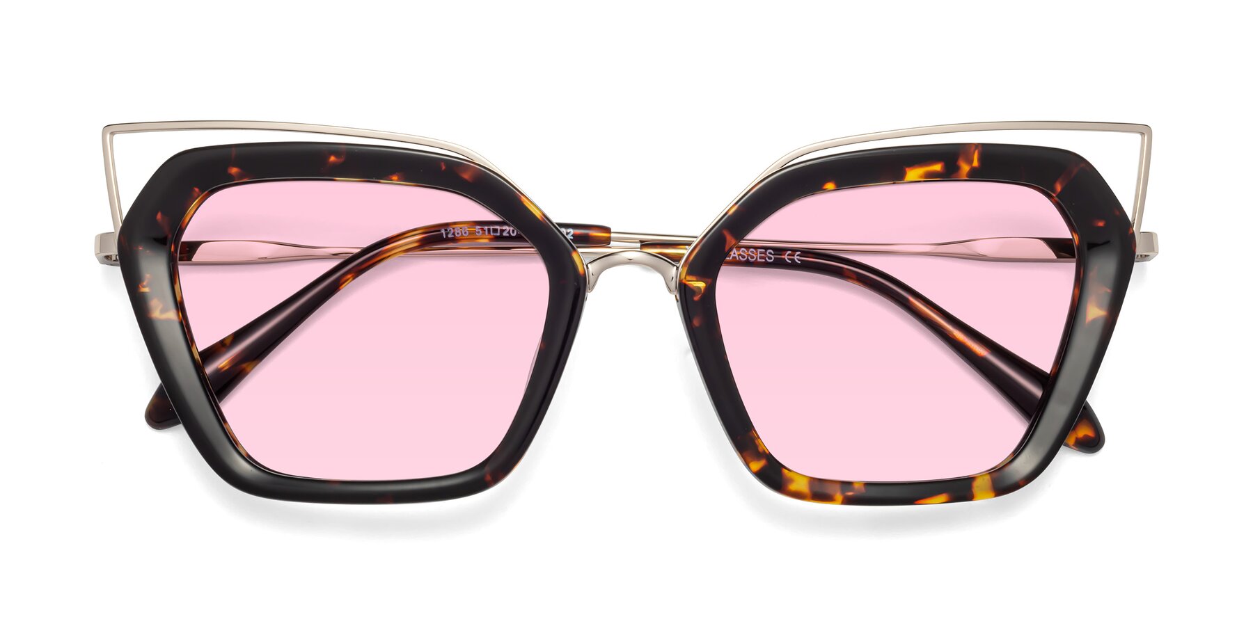 Folded Front of Delmonte in Tortoise with Light Pink Tinted Lenses