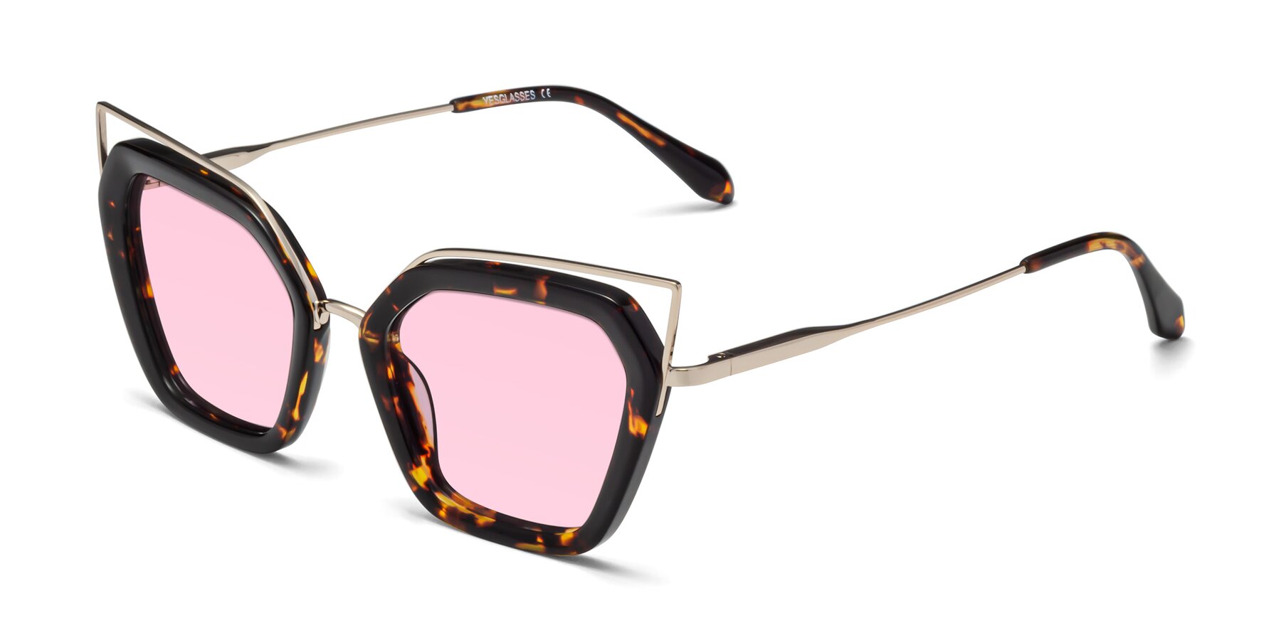 Angle of Delmonte in Tortoise with Light Pink Tinted Lenses