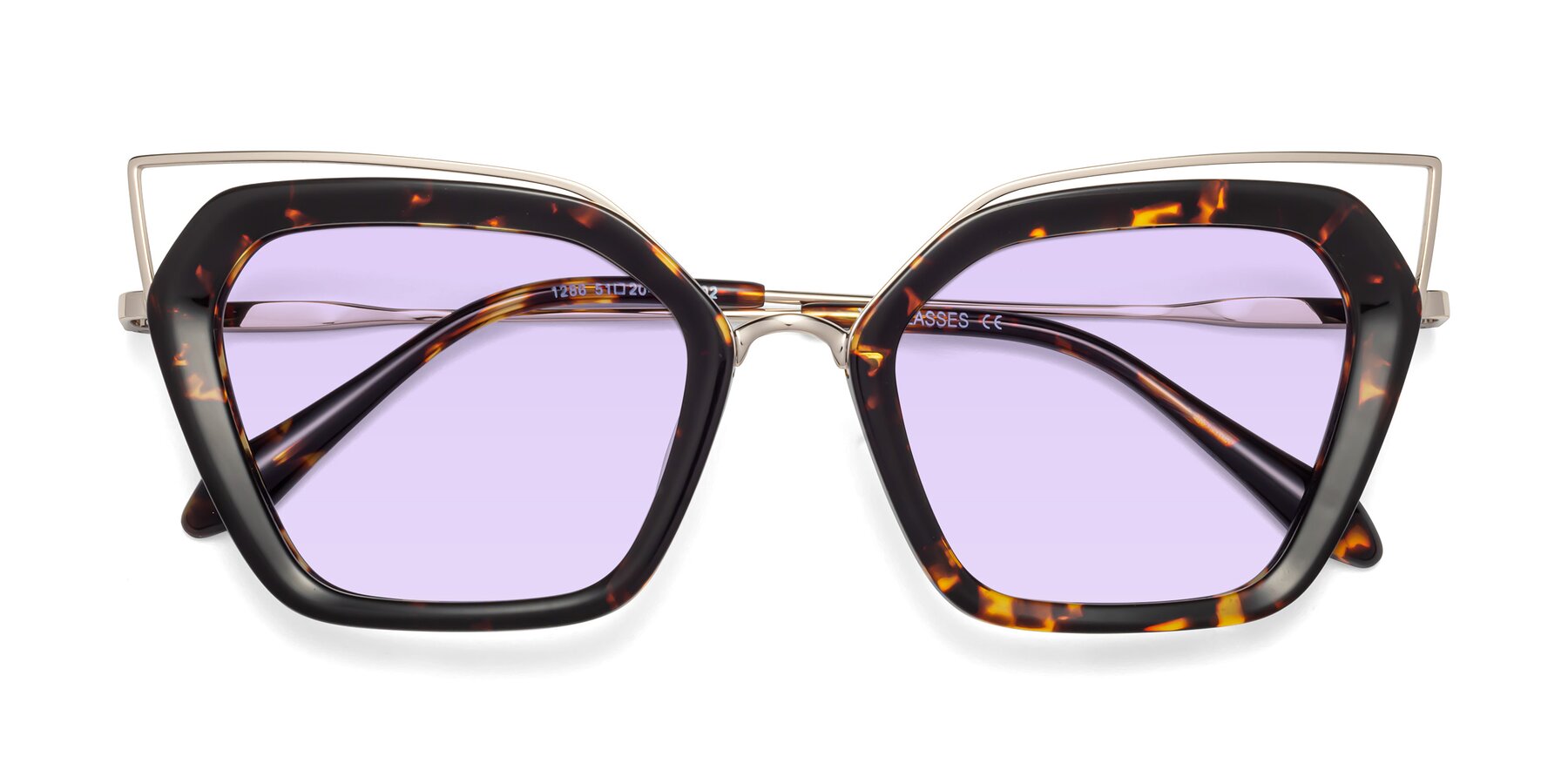 Folded Front of Delmonte in Tortoise with Light Purple Tinted Lenses
