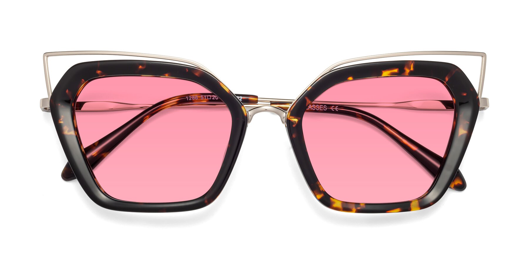 Folded Front of Delmonte in Tortoise with Pink Tinted Lenses