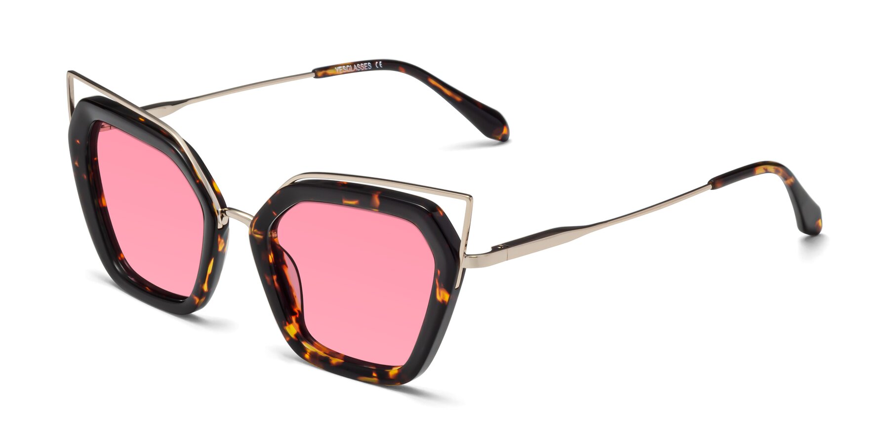Angle of Delmonte in Tortoise with Pink Tinted Lenses