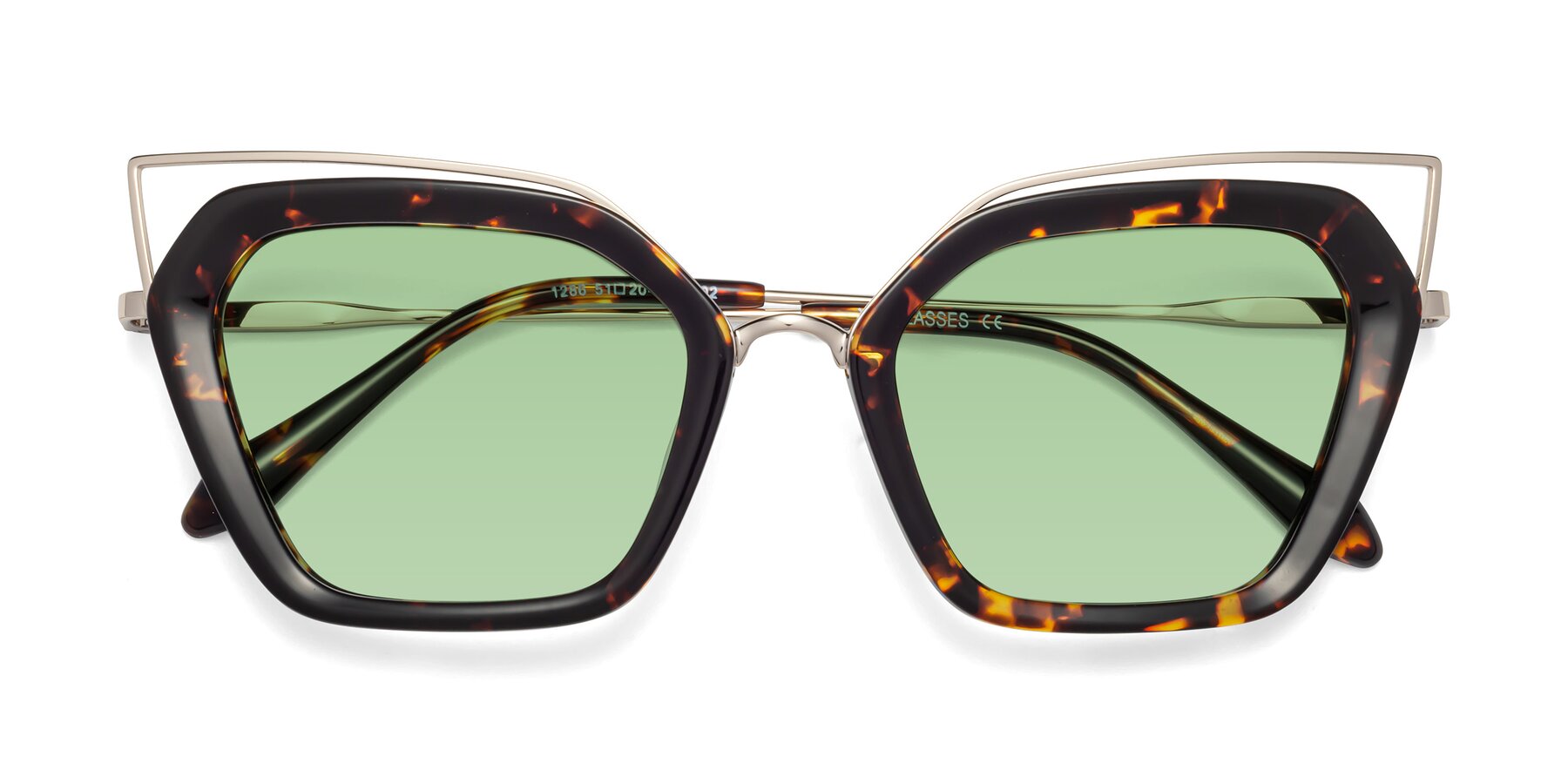 Folded Front of Delmonte in Tortoise with Medium Green Tinted Lenses
