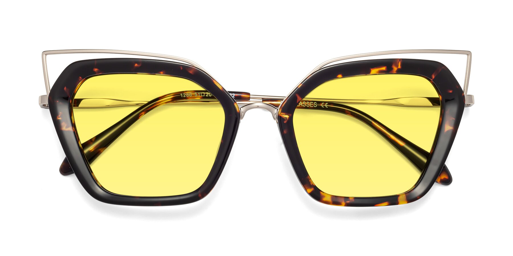 Folded Front of Delmonte in Tortoise with Medium Yellow Tinted Lenses