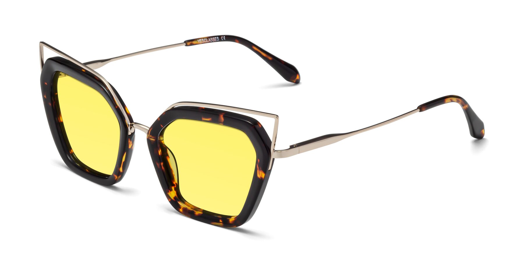 Angle of Delmonte in Tortoise with Medium Yellow Tinted Lenses