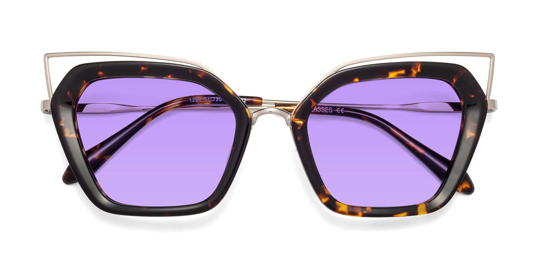 Folded Front of Delmonte in Tortoise with Medium Purple Tinted Lenses