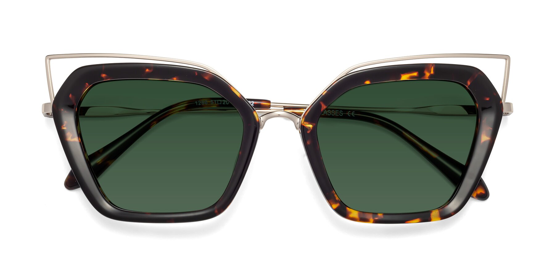 Folded Front of Delmonte in Tortoise with Green Tinted Lenses