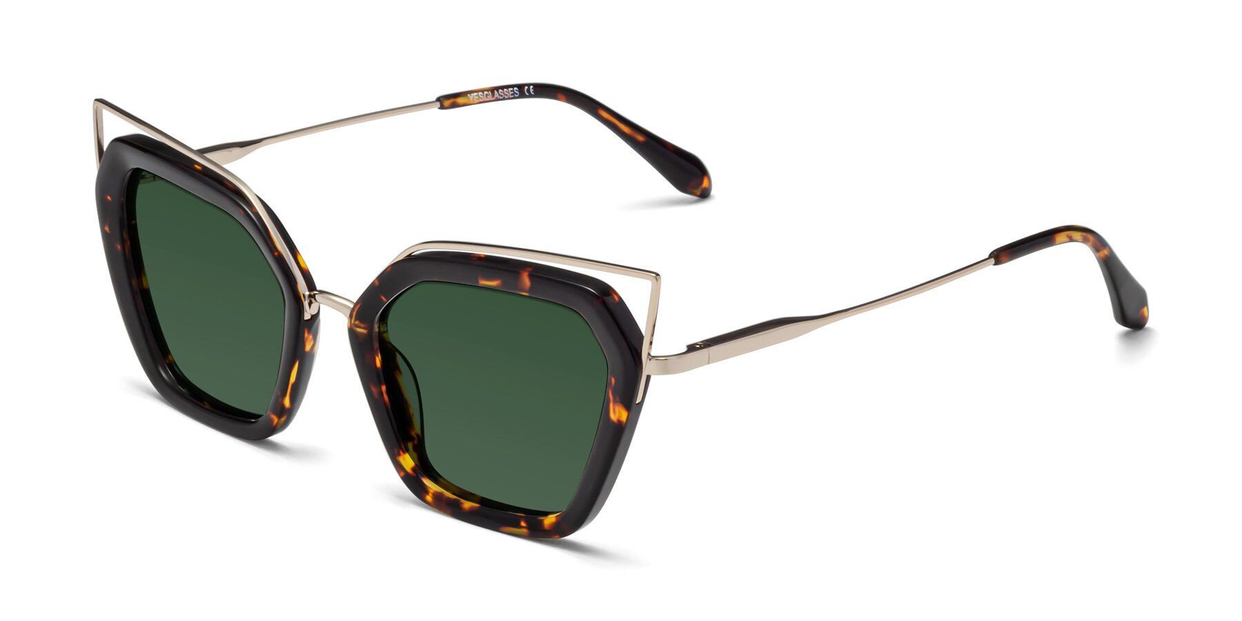 Angle of Delmonte in Tortoise with Green Tinted Lenses