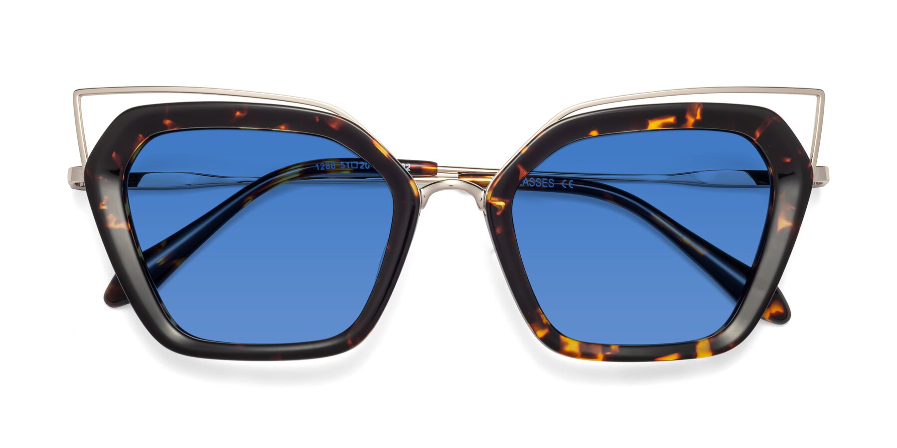 Folded Front of Delmonte in Tortoise with Blue Tinted Lenses