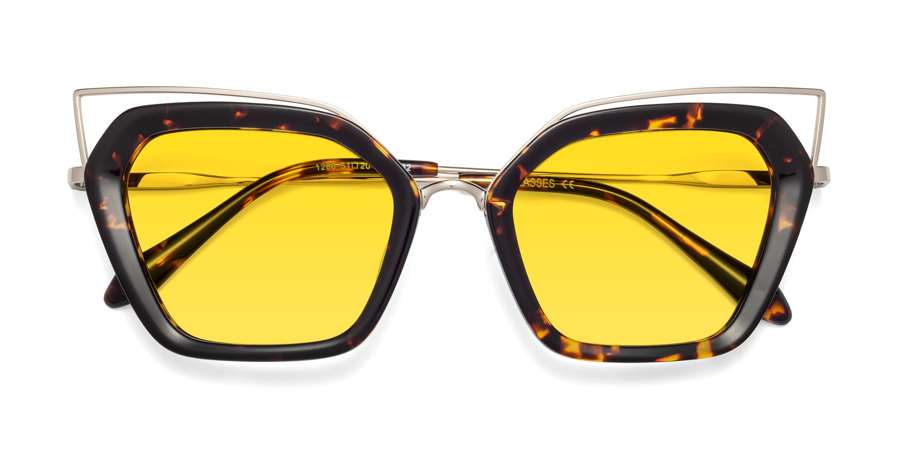Folded Front of Delmonte in Tortoise with Yellow Tinted Lenses