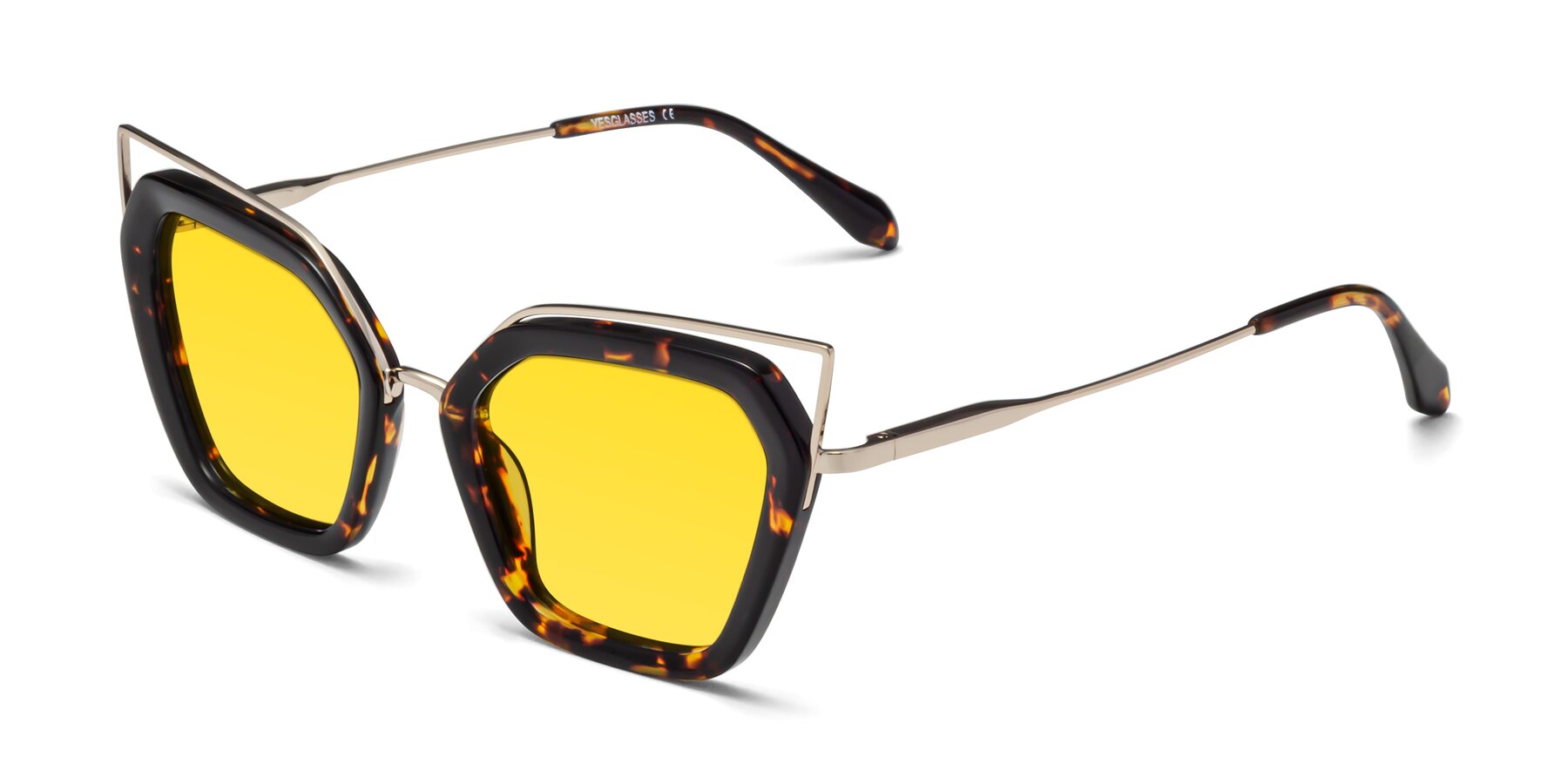 Angle of Delmonte in Tortoise with Yellow Tinted Lenses