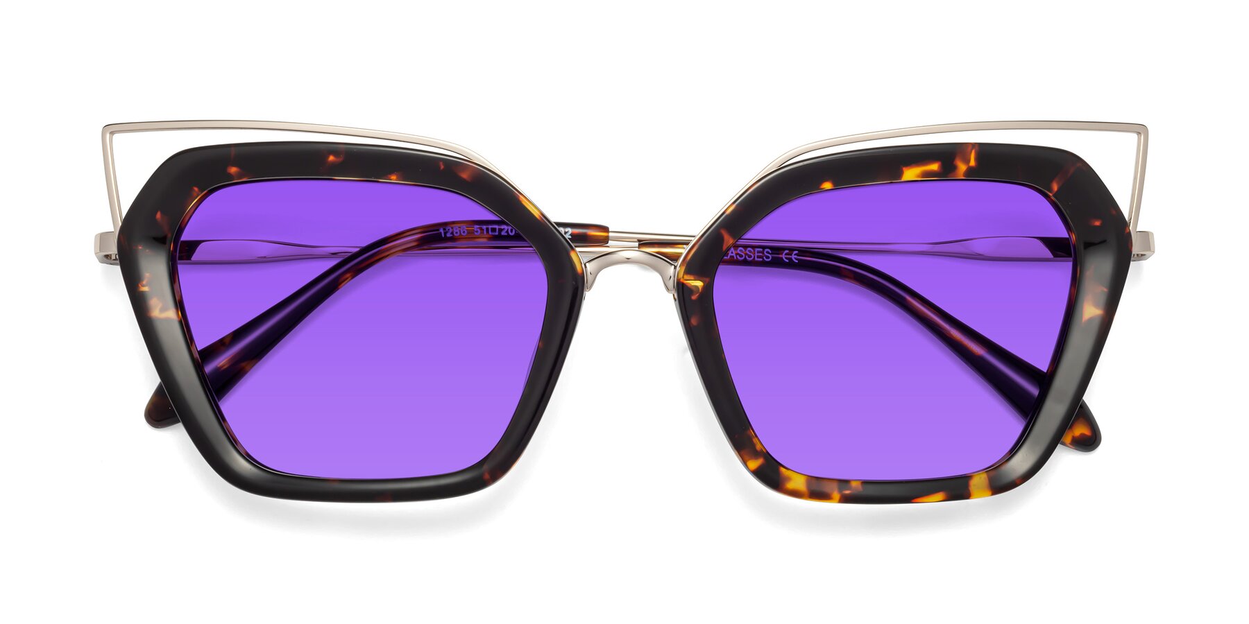 Folded Front of Delmonte in Tortoise with Purple Tinted Lenses
