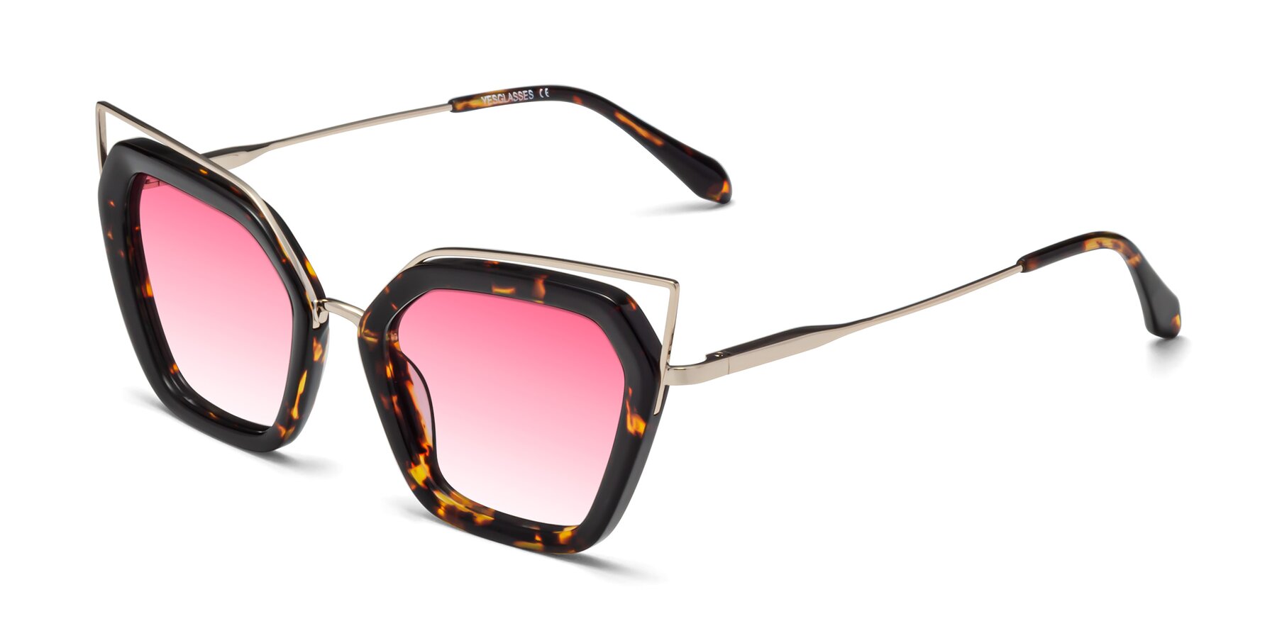 Angle of Delmonte in Tortoise with Pink Gradient Lenses