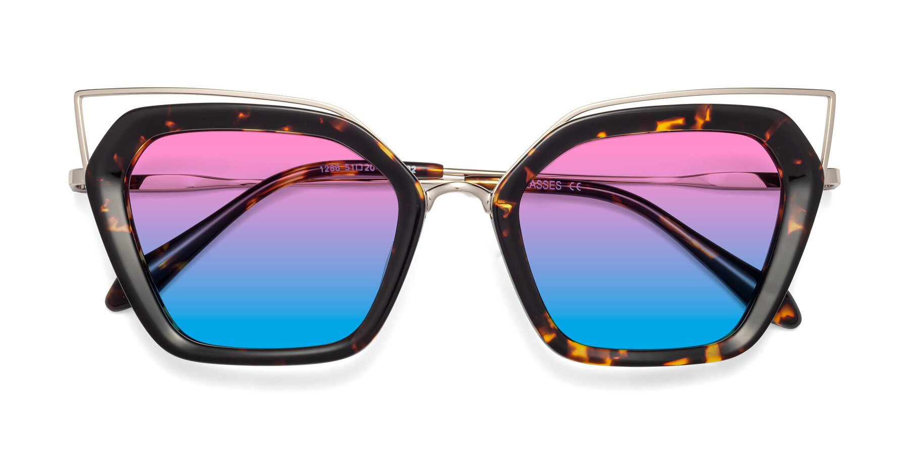 Folded Front of Delmonte in Tortoise with Pink / Blue Gradient Lenses