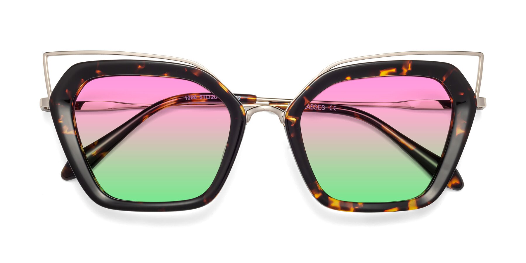 Folded Front of Delmonte in Tortoise with Pink / Green Gradient Lenses
