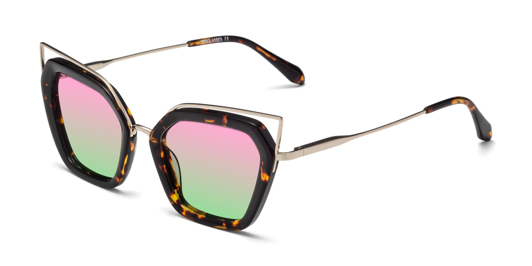 Angle of Delmonte in Tortoise with Pink / Green Gradient Lenses