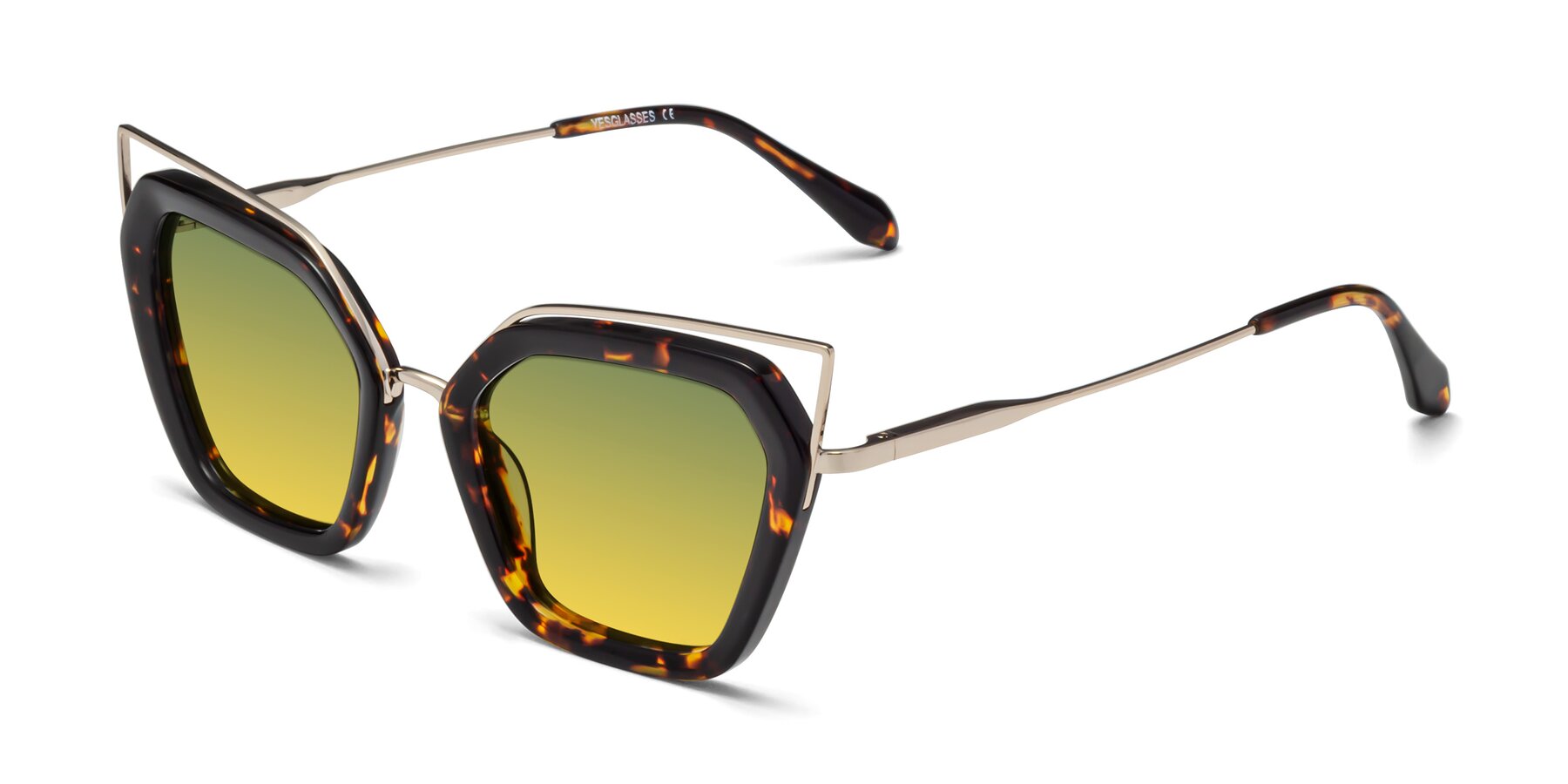 Angle of Delmonte in Tortoise with Green / Yellow Gradient Lenses