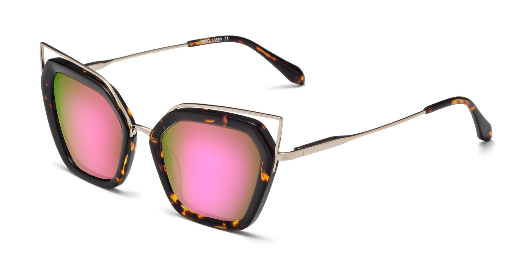 Angle of Delmonte in Tortoise with Pink Mirrored Lenses