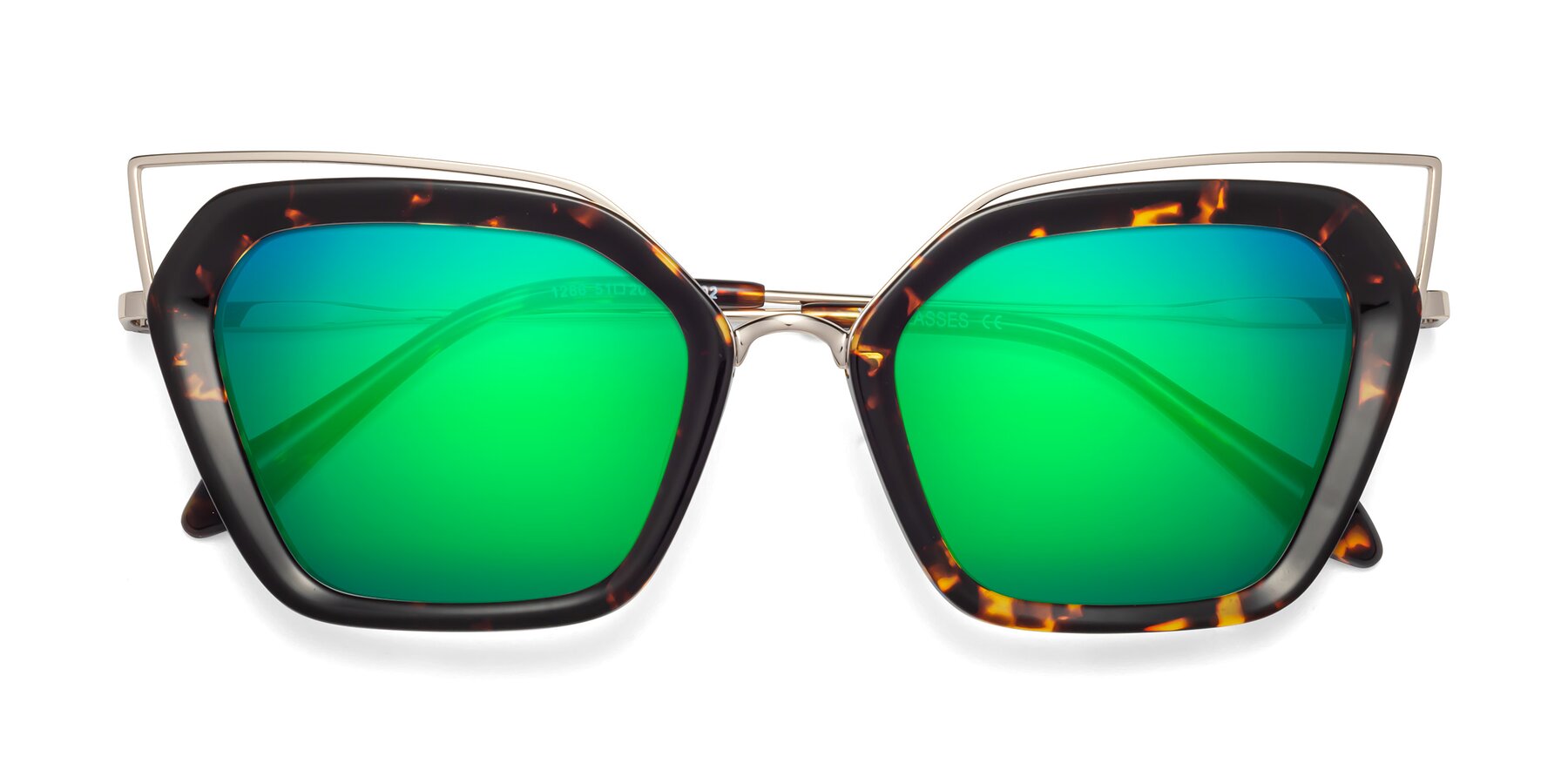 Folded Front of Delmonte in Tortoise with Green Mirrored Lenses