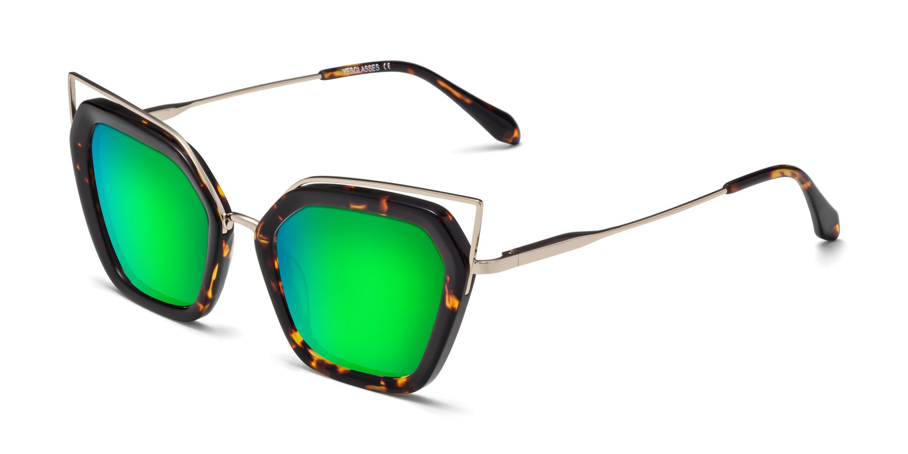 Angle of Delmonte in Tortoise with Green Mirrored Lenses
