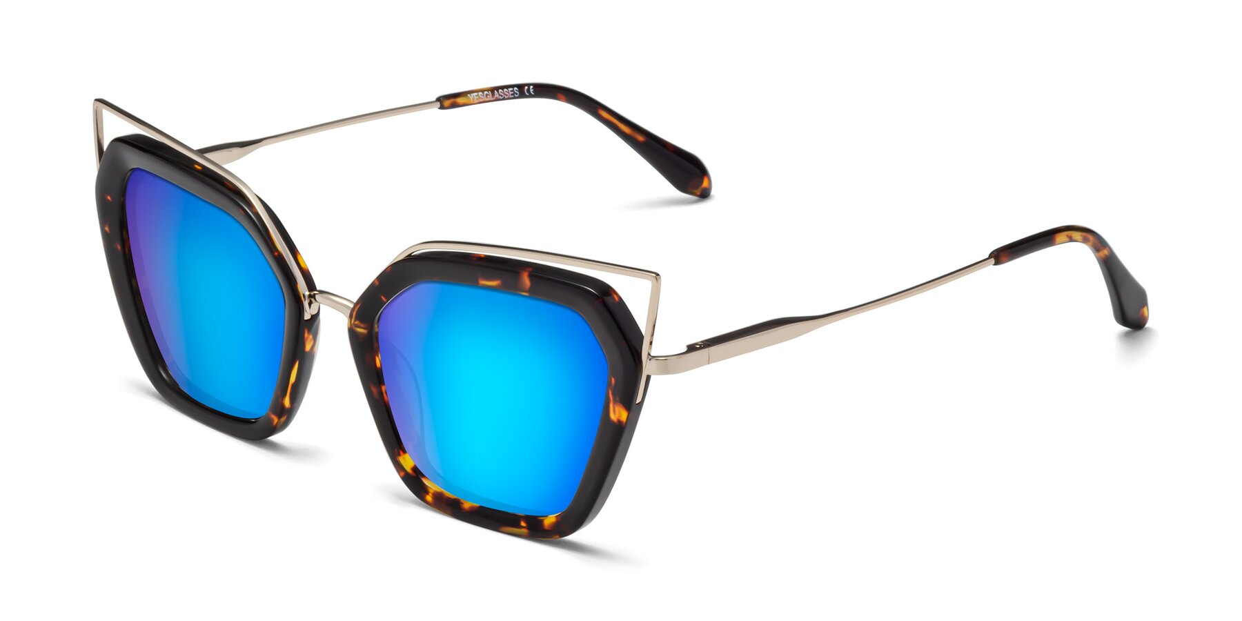 Angle of Delmonte in Tortoise with Blue Mirrored Lenses