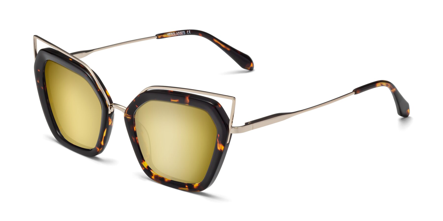Angle of Delmonte in Tortoise with Gold Mirrored Lenses