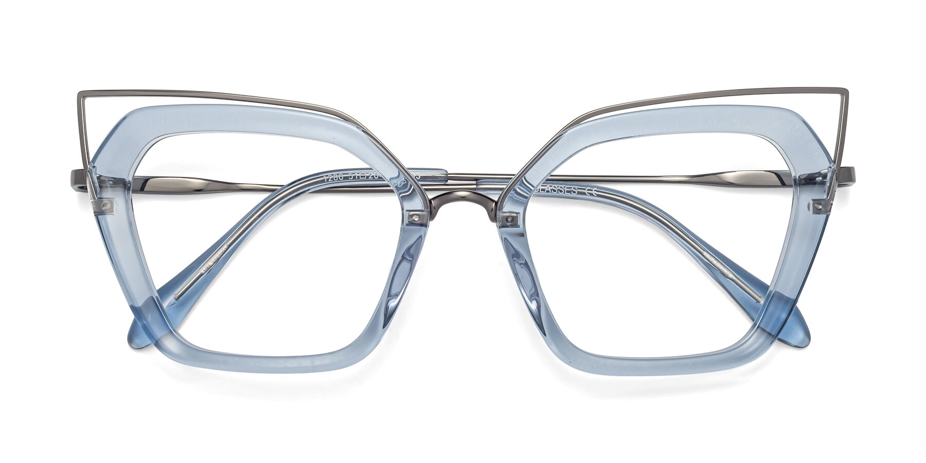 Folded Front of Delmonte in Light Blue with Clear Reading Eyeglass Lenses