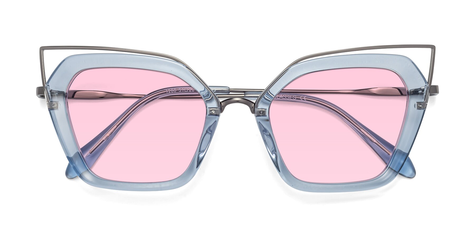 Folded Front of Delmonte in Light Blue with Light Pink Tinted Lenses