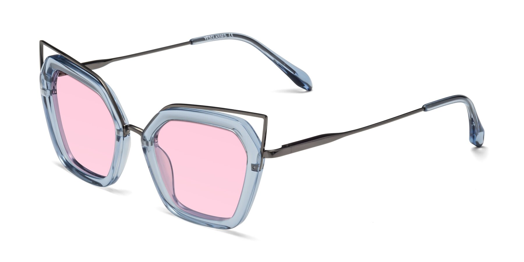 Angle of Delmonte in Light Blue with Light Pink Tinted Lenses