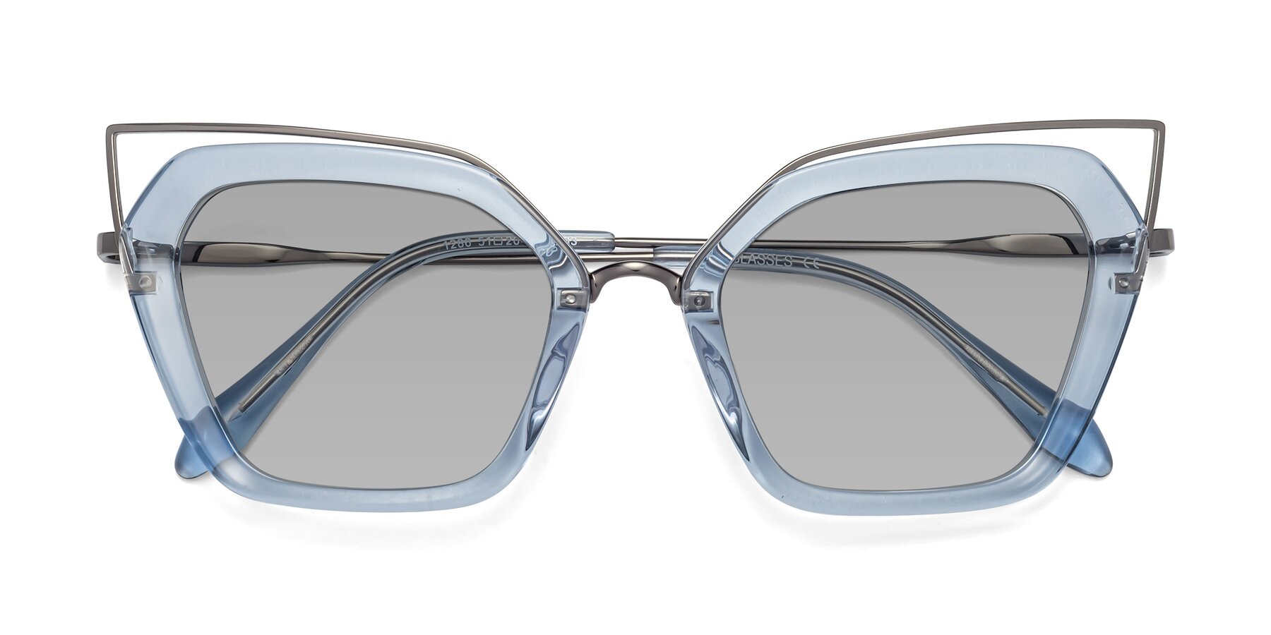Folded Front of Delmonte in Light Blue with Light Gray Tinted Lenses