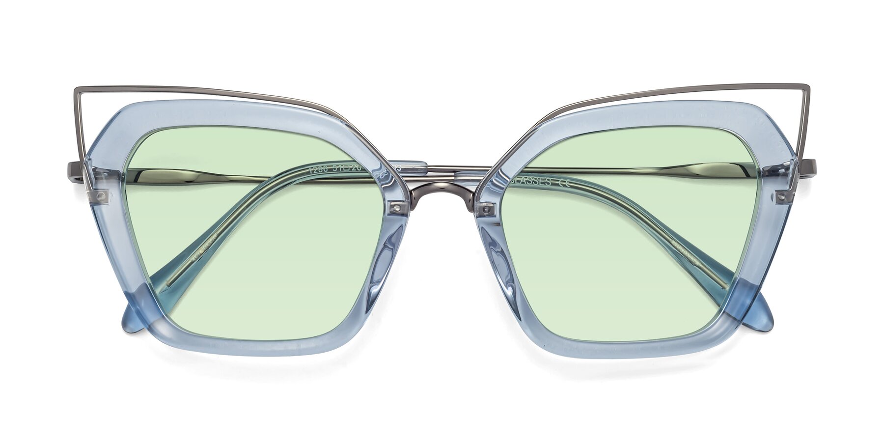 Folded Front of Delmonte in Light Blue with Light Green Tinted Lenses